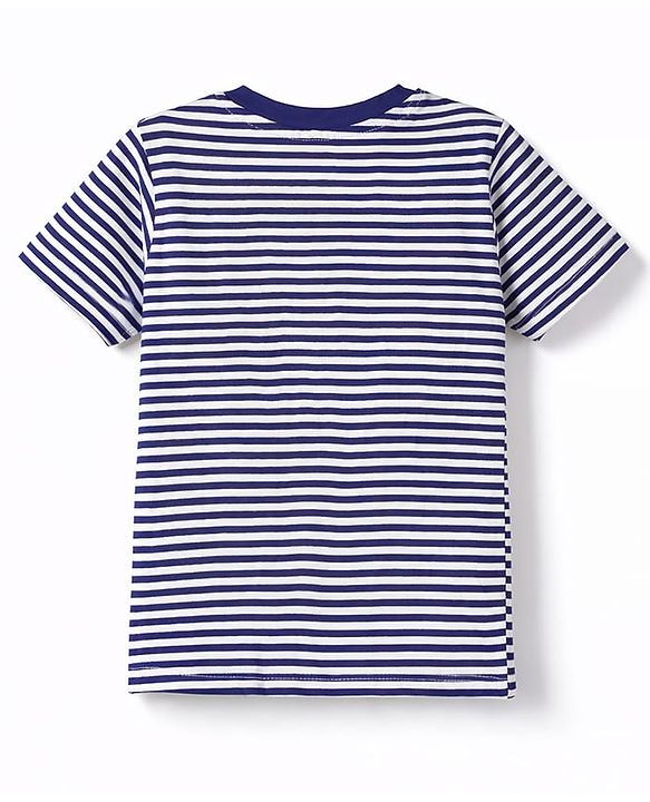 Babyhug Cotton Knit T-Shirt Half Sleeves Oversized Striped with Embroidery Detailing Multi Color 12-18 Months