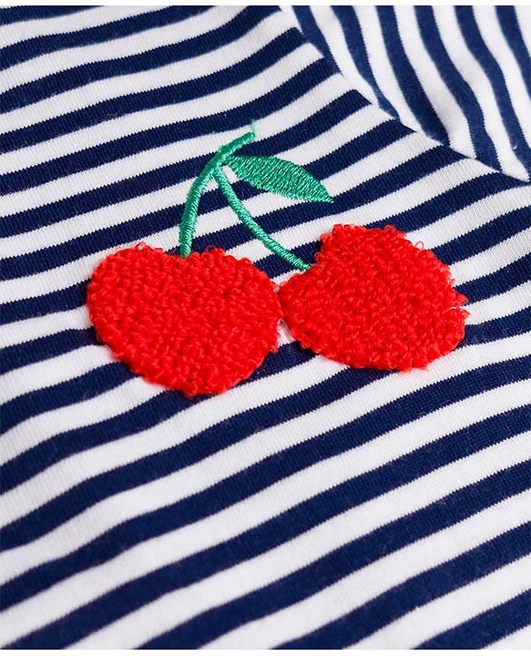 Babyhug Cotton Knit T-Shirt Half Sleeves Oversized Striped with Embroidery Detailing Multi Color 12-18 Months