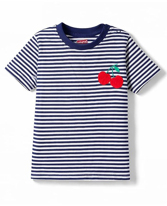 Babyhug Cotton Knit T-Shirt Half Sleeves Oversized Striped with Embroidery Detailing Multi Color 12-18 Months