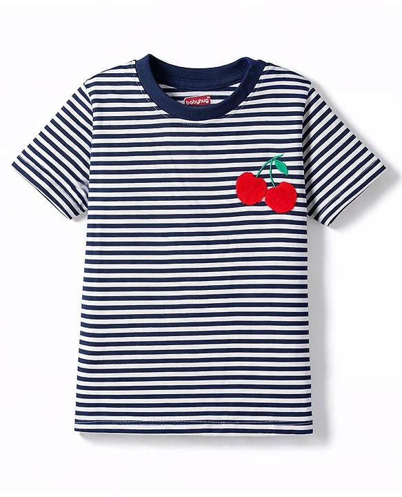 Babyhug Cotton Knit T-Shirt Half Sleeves Oversized Striped with Embroidery Detailing Multi Color 12-18 Months