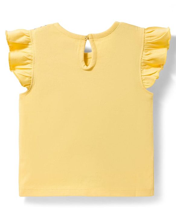 Babyhug Cotton Knit Frill Sleeves T-Shirt With Butterfly Print & Headband - Yellow