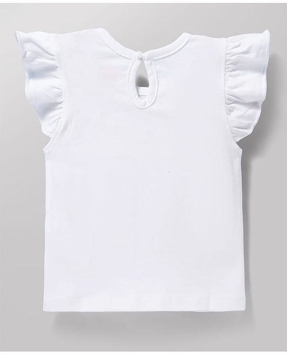 Babyhug Cotton Knit Frill Sleeves T-Shirt with Headband & Butterfly Print - White