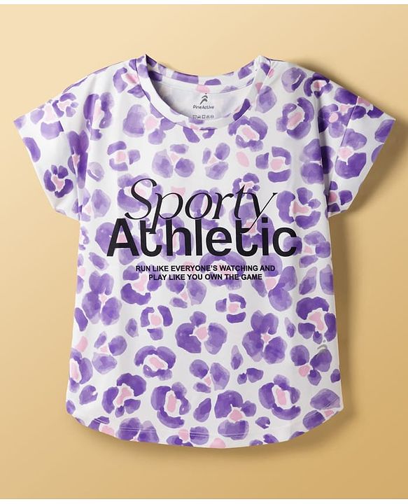 Pine Active Knit Half Sleeves T-Shirt With Sporty Athletic Print - White