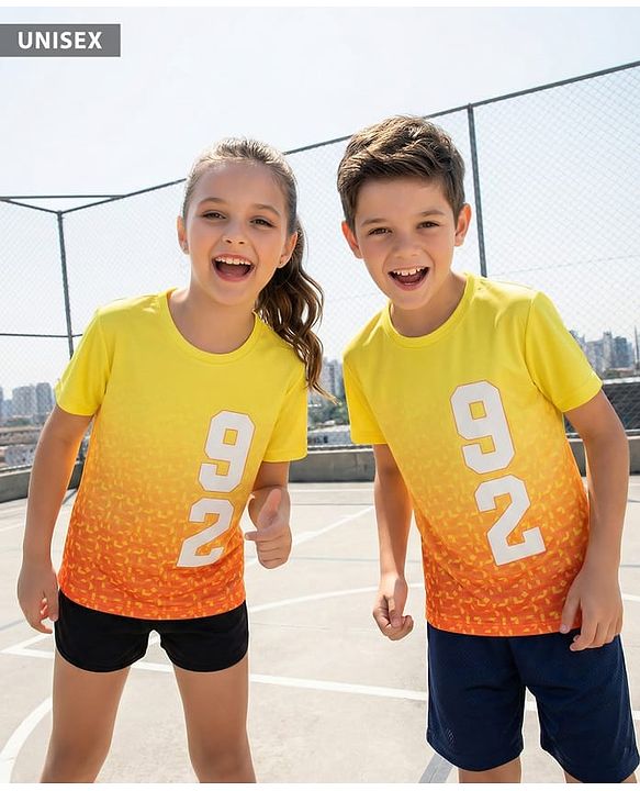 Pine Active Knit Half Sleeves T-Shirt With Number Print - Yellow