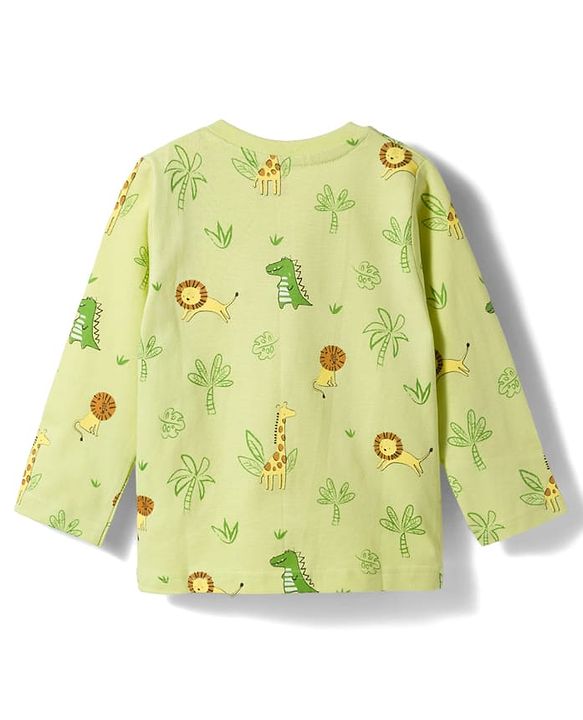Babyhug Cotton Knit Full Sleeves Jungle Theme Printed Co-Ords T-Shirt & Pyjama Night Suit - Light Green