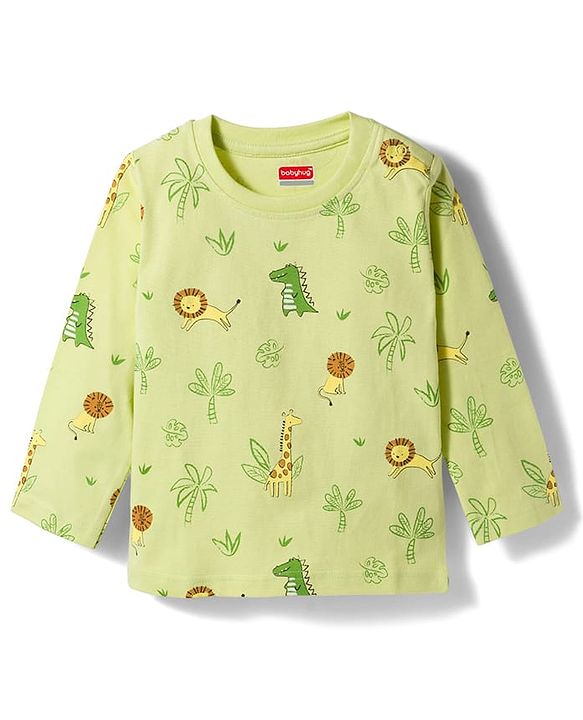 Babyhug Cotton Knit Full Sleeves Jungle Theme Printed Co-Ords T-Shirt & Pyjama Night Suit - Light Green