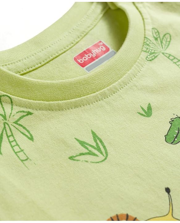 Babyhug Cotton Knit Full Sleeves Jungle Theme Printed Co-Ords T-Shirt & Pyjama Night Suit - Light Green