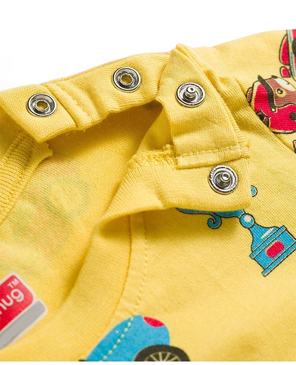 Babyhug Cotton Knit Full Sleeves Racing Theme Printed Co-Ord  T-Shirt & Pyjama Night Suit - Yellow