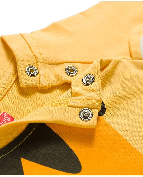 Babyhug Cotton Knit Full Raglan Sleeves Tiger Printed T-Shirt & Pyjama Night Suit with Applique- Yellow