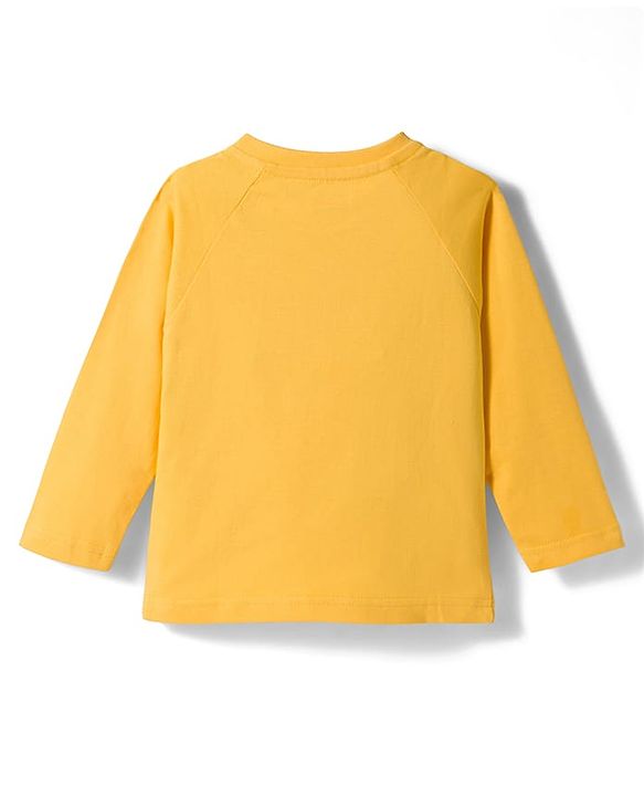 Babyhug Cotton Knit Full Raglan Sleeves Tiger Printed T-Shirt & Pyjama Night Suit with Applique- Yellow