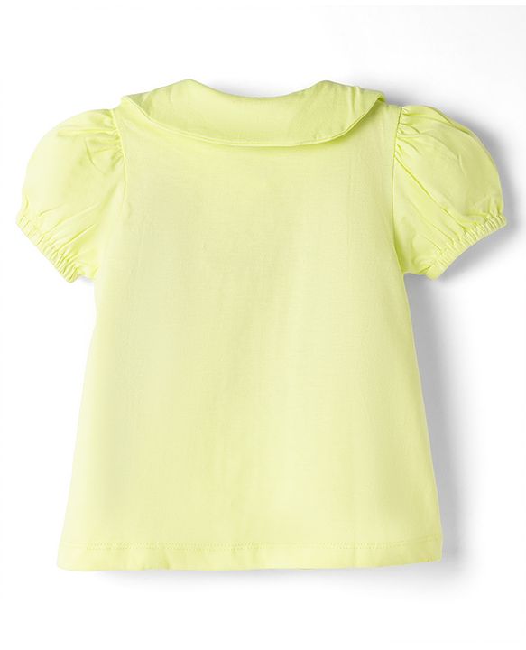 Babyhug Single Jersey Knit Peter Pan Collar Half Sleeves Top & Shorts Set with Floral Embroidery - Limegreen & Navy Blue