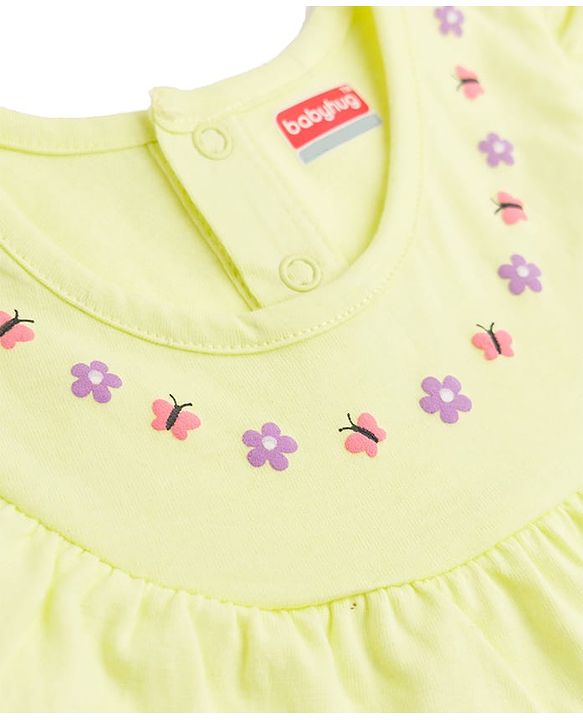 Babyhug Single Jersey Knit Sleeveless Top & Denim Shorts Set with Floral Print - Yellow & Blue