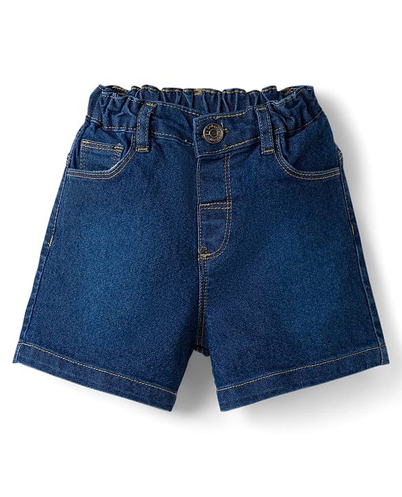 Babyhug Single Jersey Knit Sleeveless Top & Denim Shorts Set with Floral Print - Yellow & Blue