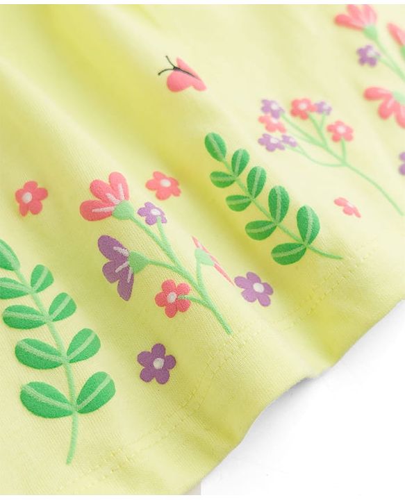 Babyhug Single Jersey Knit Sleeveless Top & Denim Shorts Set with Floral Print - Yellow & Blue