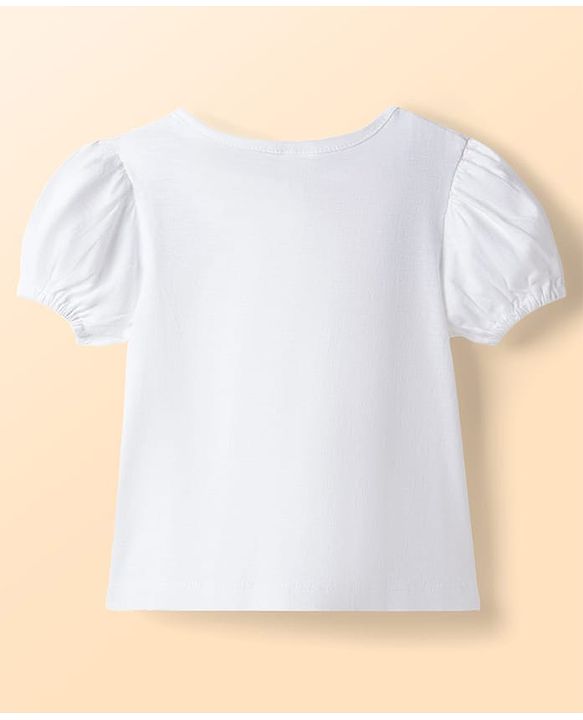 Babyhug Single Jersey Knit Half Sleeves Top & Denim Shorts Set with Floral Embroidery - White & Blue