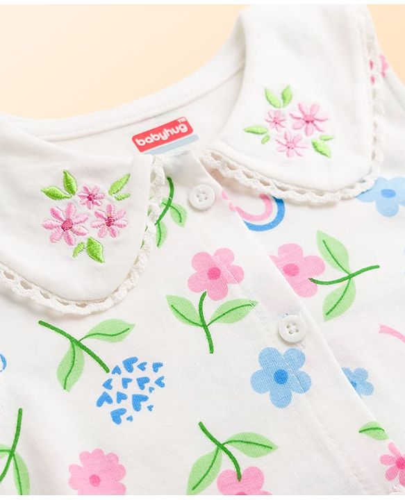 Babyhug Single Jersey Knit Sleeveless Top & Denim Shorts Set with Floral Print - Multicolor