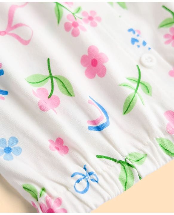 Babyhug Single Jersey Knit Sleeveless Top & Denim Shorts Set with Floral Print - Multicolor