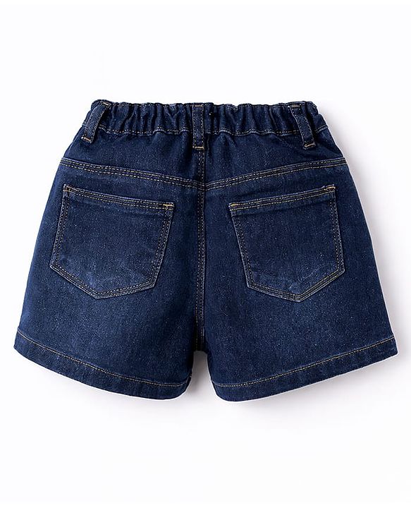 Babyhug Single Jersey Knit Half Sleeves Top & Denim Shorts Set With Floral Print - Pink & Blue