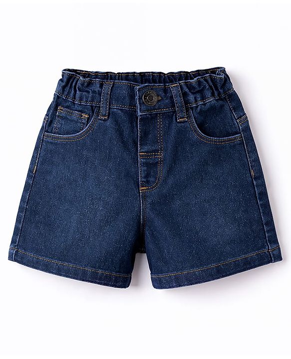 Babyhug Single Jersey Knit Half Sleeves Top & Denim Shorts Set With Floral Print - Pink & Blue