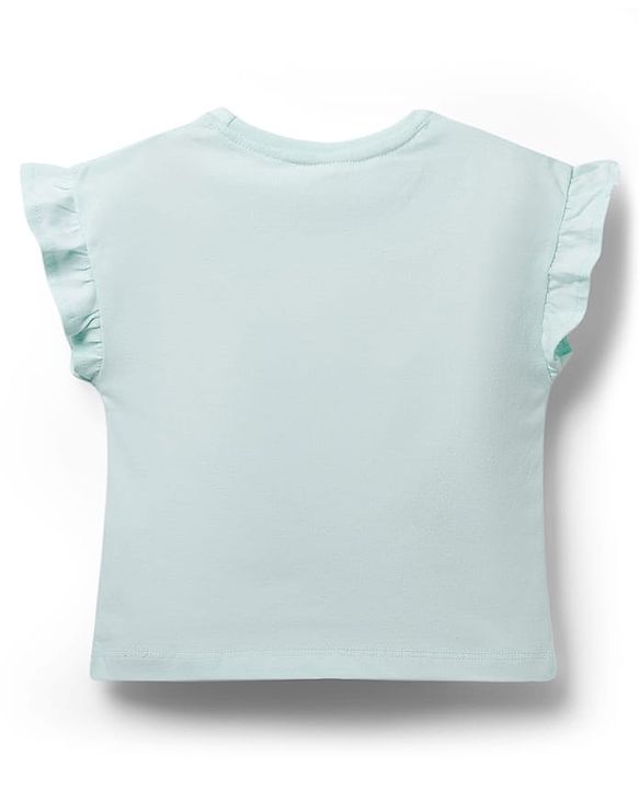 Babyhug Single Jersey Knit Half Frill Sleeves Top & Denim Shorts Set with Fresh Sweet Print - Blue & White