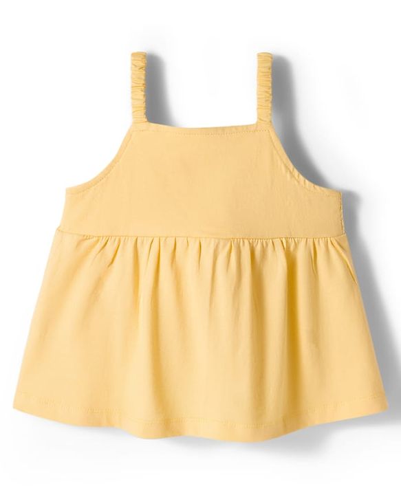 Babyhug Single Jersey Knit Sleeveless Schiffili Top & Denim Shorts Set - Yellow & Blue