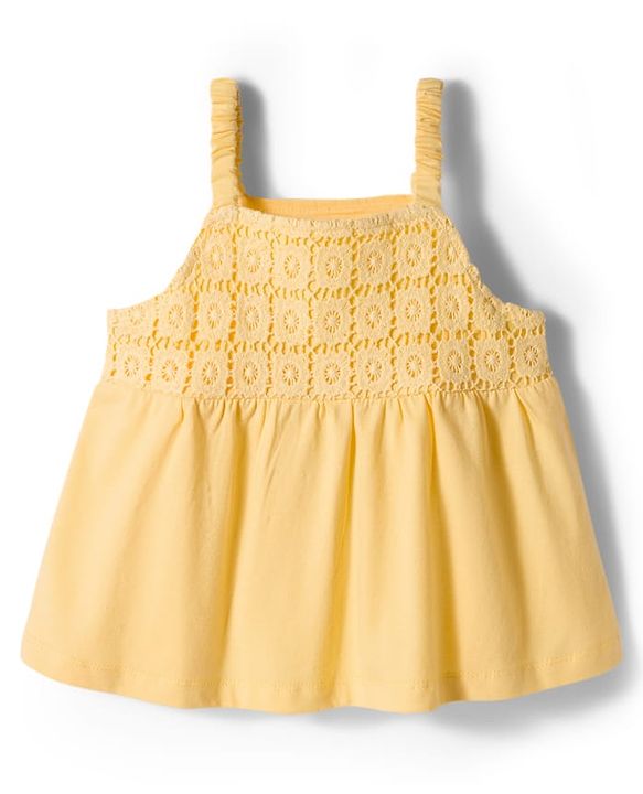 Babyhug Single Jersey Knit Sleeveless Schiffili Top & Denim Shorts Set - Yellow & Blue
