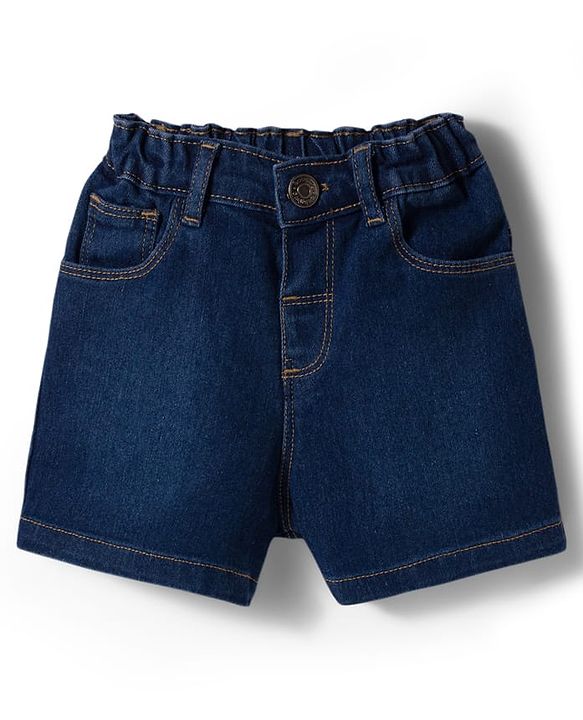 Babyhug Single Jersey Knit Sleeveless Schiffili Top & Denim Shorts Set - Yellow & Blue