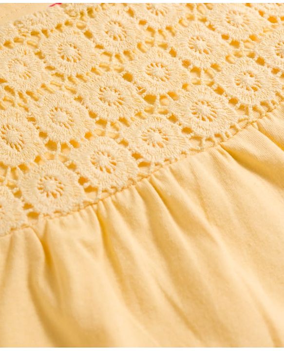 Babyhug Single Jersey Knit Sleeveless Schiffili Top & Denim Shorts Set - Yellow & Blue