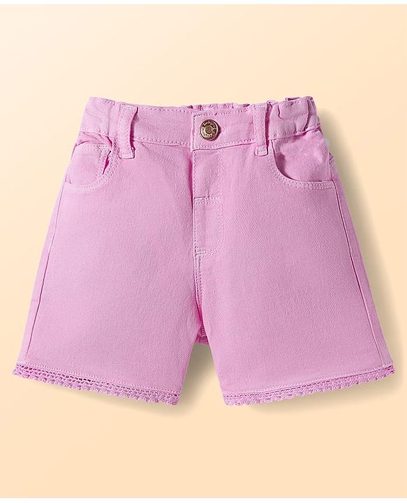 Babyhug Single Jersey Knit Sleeveless Top & Denim Shorts Set With Floral & Butterfly Print - White & Pink