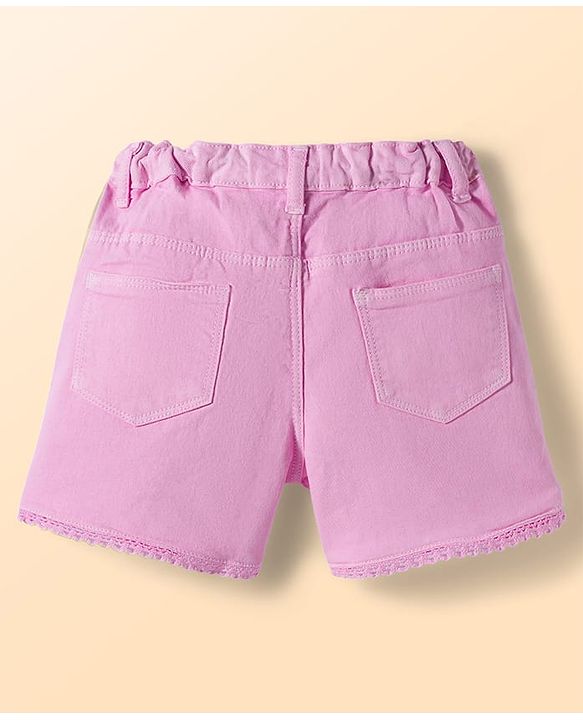 Babyhug Single Jersey Knit Sleeveless Top & Denim Shorts Set With Floral & Butterfly Print - White & Pink