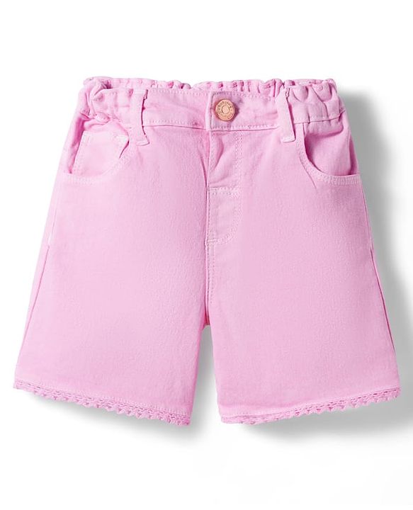 Babyhug Single Jersey Knit Sleeveless Top & Denim Shorts Set With Floral Print - Navy Blue & Pink