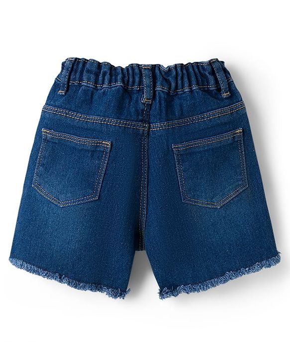 Babyhug Single Jersey Knit Half Sleeves Top & Denim Shorts Set with Crochet Floral Applique - Yellow & Blue