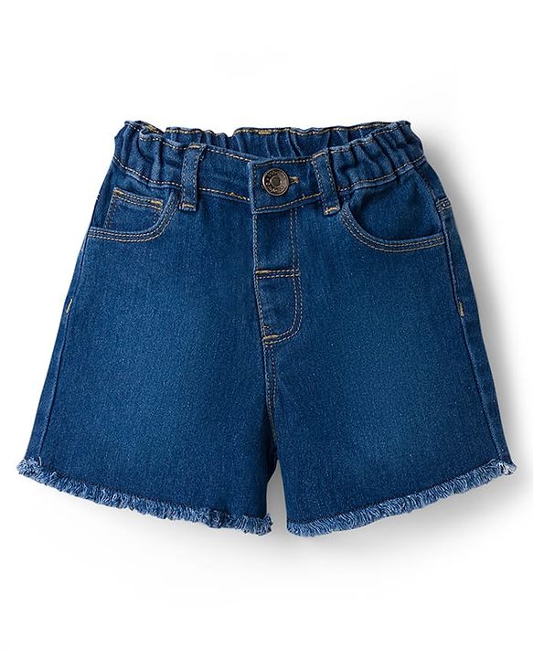 Babyhug Single Jersey Knit Half Sleeves Top & Denim Shorts Set with Crochet Floral Applique - Yellow & Blue