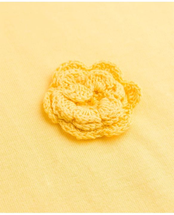 Babyhug Single Jersey Knit Half Sleeves Top & Denim Shorts Set with Crochet Floral Applique - Yellow & Blue