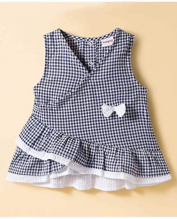 Babyhug Single Jersey Knit Sleeveless Checkered Top & Shorts Set - Multicolour & White