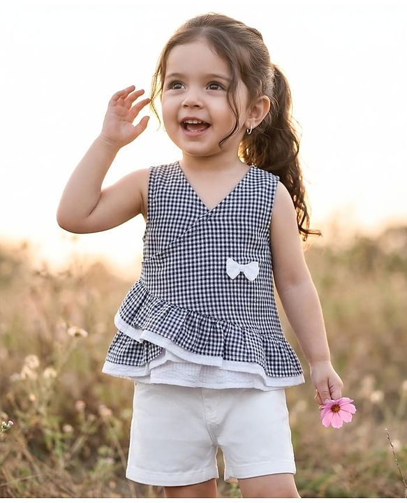 Babyhug Single Jersey Knit Sleeveless Checkered Top & Shorts Set - Multicolour & White