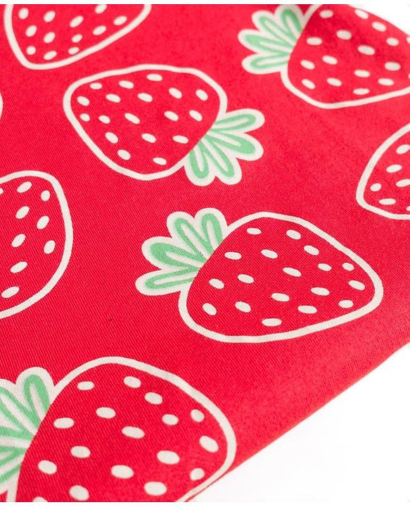 Babyhug Single Jersey Knit Half Sleeves Top & Denim Shorts Set With Strawberry Print - Red & Blue