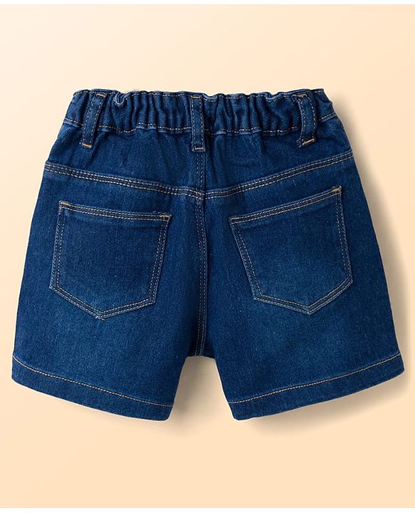 Babyhug Single Jersey Knit Half Sleeves Top & Denim Shorts Set With Floral Print - White & Blue