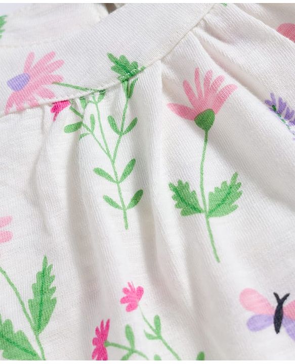 Babyhug Single Jersey Knit Sleeveless Floral Printed Top & Shorts Set - White & Pink