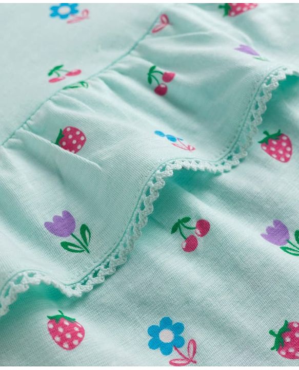 Babyhug Single Jersey Knit Sleeveless Floral & Fruits Printed Top & Denim Shorts Set - Blue