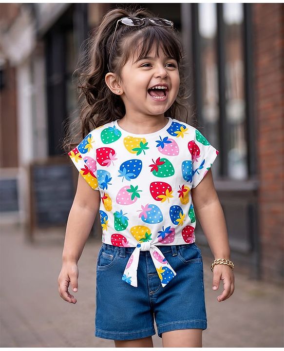 Babyhug Single Jersey Knit Half Sleeves Tropical Theme Printed Top & Shorts Set - Multicolour