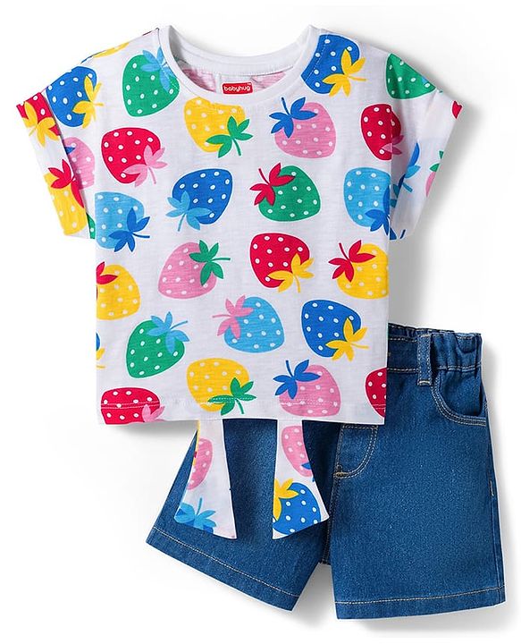 Babyhug Single Jersey Knit Half Sleeves Tropical Theme Printed Top & Shorts Set - Multicolour