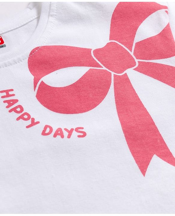 Babyhug Single Jersey Knit Half Sleeves Bow Printed Top & Shorts Set - White & Navy Blue