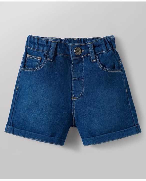 Babyhug Single Jersey Knit Half Sleeves Bow Printed Top & Shorts Set - White & Navy Blue