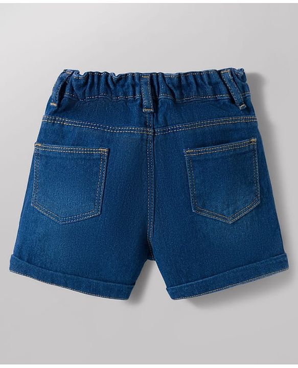 Babyhug Single Jersey Knit Half Sleeves Bow Printed Top & Shorts Set - White & Navy Blue