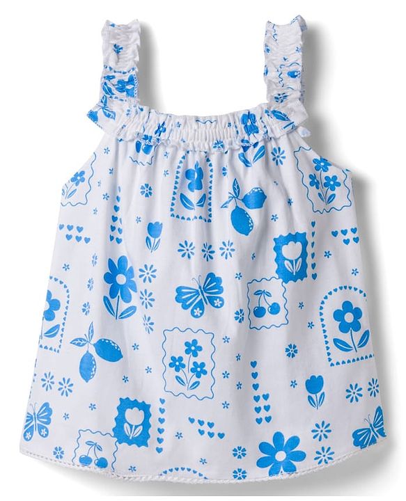 Babyhug Single Jersey Knit Frill Sleeves Top & Denim Shorts Set with Floral Print - Blue & White