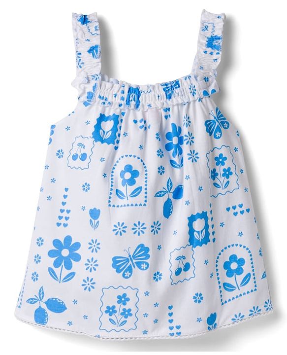 Babyhug Single Jersey Knit Frill Sleeves Top & Denim Shorts Set with Floral Print - Blue & White