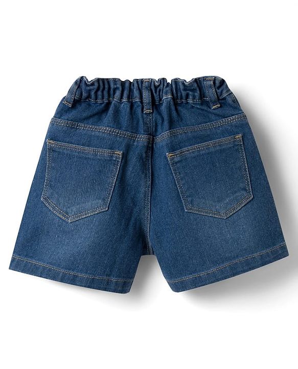 Babyhug Single Jersey Knit Frill Sleeves Top & Denim Shorts Set with Floral Print - Blue & White