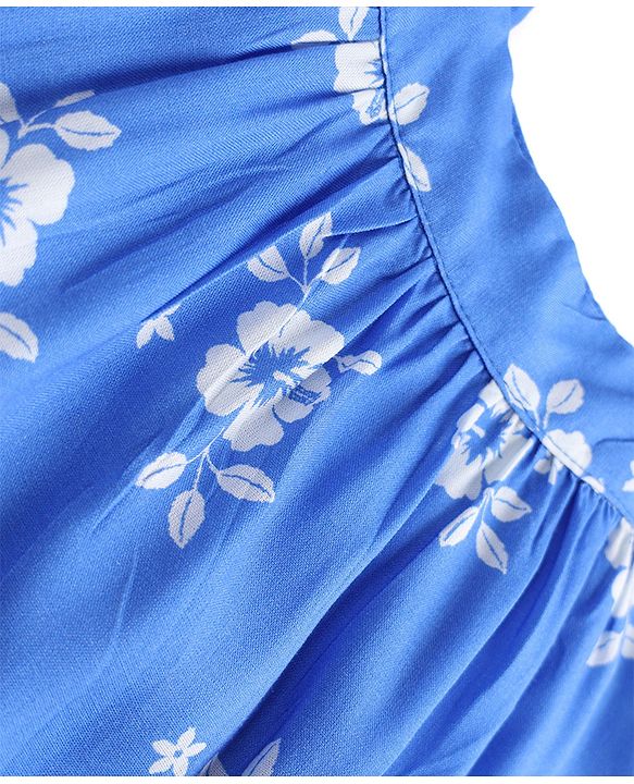 Babyhug Woven Sleeveless Floral Printed Co-Ords Top & Pant Set - Blue