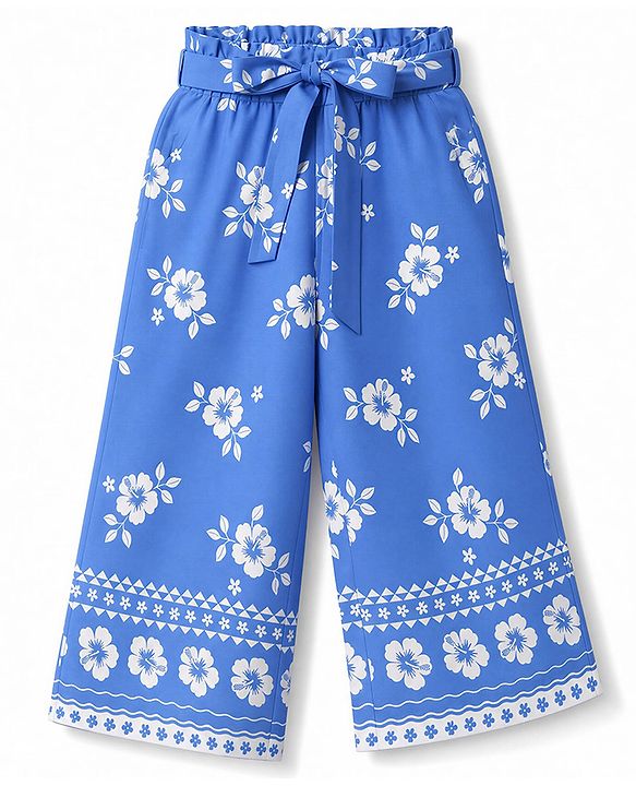 Babyhug Woven Sleeveless Floral Printed Co-Ords Top & Pant Set - Blue